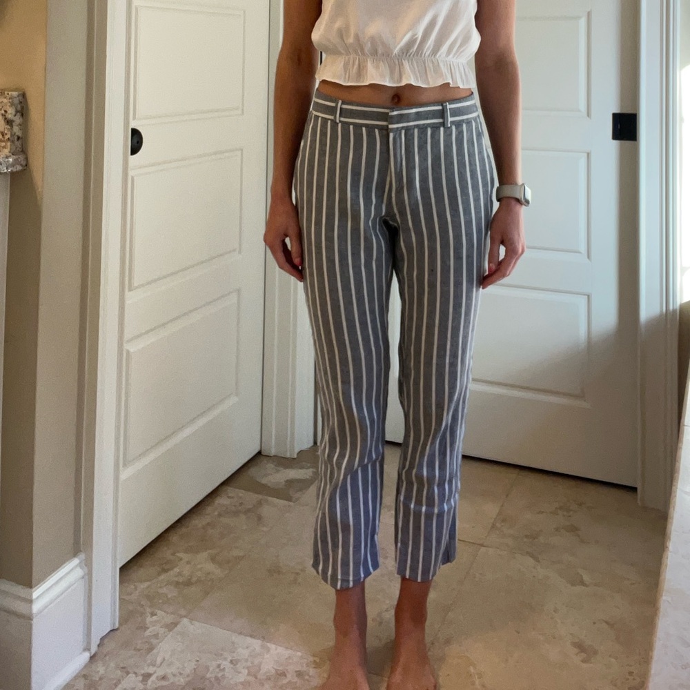 Banana Republic Gray & White Striped Trousers